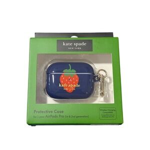 BbO Kate Spade NY Protective Case for Apple AirPods Pro 1 & 2nd Gen Blue/Strawbe